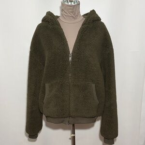 Elodie Army Green Teddy Sherpa Jacket Size Large